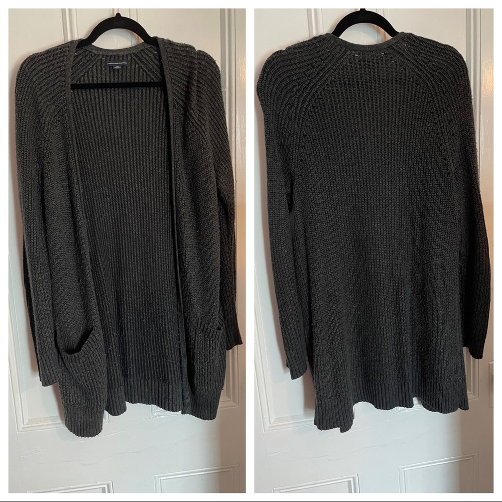 AEO dark grey open front long cardigan